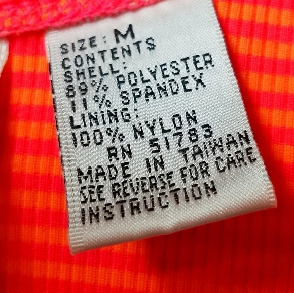 VINTAGE 90s Splash Neon Pink Orange Strappy Back High Rise Swimsuit Medium - Picture 10 of 12